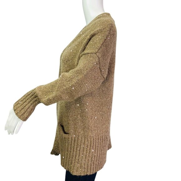J Jill Womens Wool Blend Cardigan Sweater Gold Sequin Open Front Size M - Picture 8 of 11
